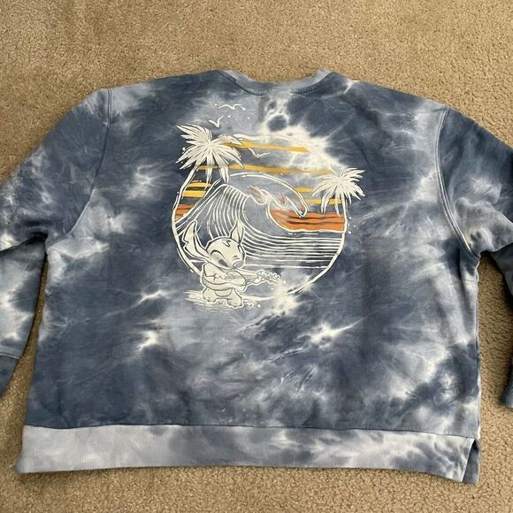 Disney Parks Stitch Hoodie Size XXL Adult Tie Dye Blue Crewneck Sweatshirt - Picture 4 of 10